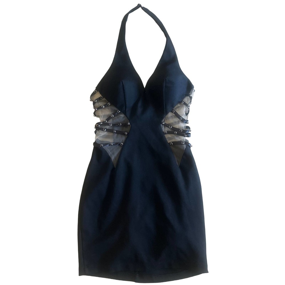 bebe Black Mini Dress with Silver Accents